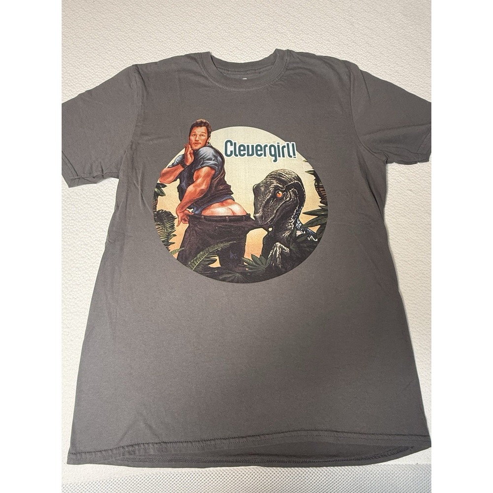 TeeFury Clever‎ Girl Dinosaur Parody T-Shirt Gray Size M Funny Graphic Tee Hole